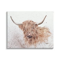 Stupell Industries Shaggy Farm szarvasmarha absztrakt festmény Longhorn állat portré, 24, Debi Coules tervezése