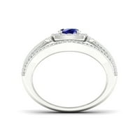 Az Imperial Gemstone Sterling ezüst kerek vágás Ceylon Sapphire -t hozott létre, és fehér zafír Halo női eljegyzési gyűrűt hozott