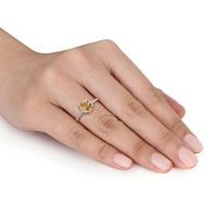Miabella női 1- Carat T.G.W. Citrin és gyémánt akcentus 10KT sárga arany halo gyűrű