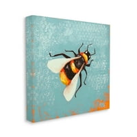 Stupell Industries Bumble Bee Blue Hive Patting Painting Galéria csomagolt vászon nyomtatott fali művészet, Lucia Stewart tervezése