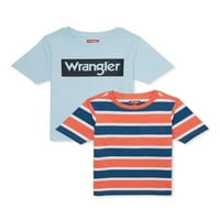 Wrangler fiúk rövid ujjú grafikus és csíkos pólók, 2-csomag, méretű 4- és Husky