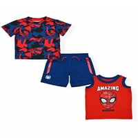 Pókember baba és kisgyermek fiú póló, tank teteje és rövidnadrág aktív ruhakészlet, 3 darab, méretek 12m-5T