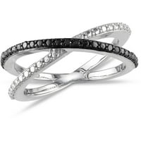 Fekete gyémánt-akcentus sterling ezüst keresztező gyűrű