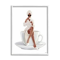 Stupell Industries divatos nő reggeli kávé grafika fehér keretes művészet nyomtatás Wall Art, Design Ziwei Li