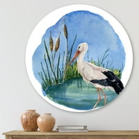 Designart 'Fehér gólya a mocsár kéken' hagyományos körfém fali művészet - 23 -as lemez