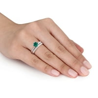 A Miabella női karátos smaragd karátos gyémánt 10KT fehérarany 2 darabos menyasszonyi készlet