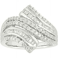 Carat T.W. Baguette és kerek gyémánt 10KT Fehérarú By-Pass jobb oldali gyűrű