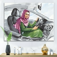 Arab hölgy vezet egy autó II. Festés vászon művészeti nyomtatás