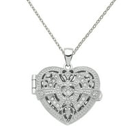 Primal ezüst sterling ezüst CZ Design Heart Locket medál a kábelláncon