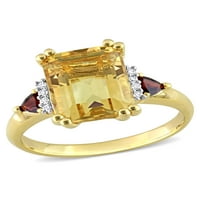 Miabella Női 3 karátos TGW citrin gránát és gyémánt akcentussal 18kt sárga aranyozott ezüst 3-kő koktél gyűrű