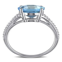 4- Carat T.G.W. Svájci kék topaz és carat t.w. Gyémánt 14KT fehérarany koktélgyűrű