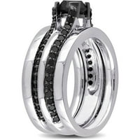 1- Carat T.W. Fekete gyémánt sterling ezüst menyasszonyi készlet