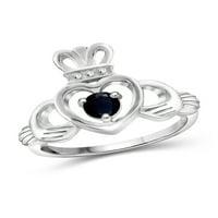 0. Carat T.G.W. Zafír drágakő sterling ezüst szívkorona gyűrű