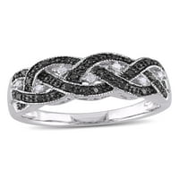 Carat T.W. Fekete -fehér gyémánt sterling ezüst keresztező gyűrű