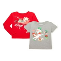 Jojo Siwa lányok karácsonyi hosszú ujjú és rövid ujjú grafikus pólók, 2-csomag, méret 4-16.